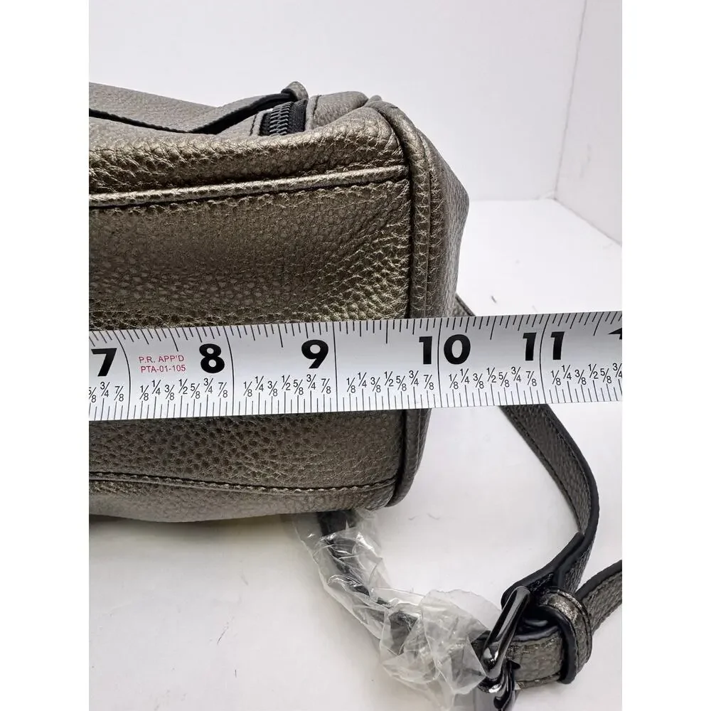 Express Gunmetal Metallic Pebbled Faux Leather Crossbody Handbag NWT Zip Pockets